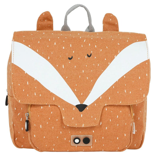 Trixie Baby -tuotemerkin koulureppu / tarhareppu, jossa on Mr Fox kuviointi. Kankaassa on vettä hylkivä pinnoite.