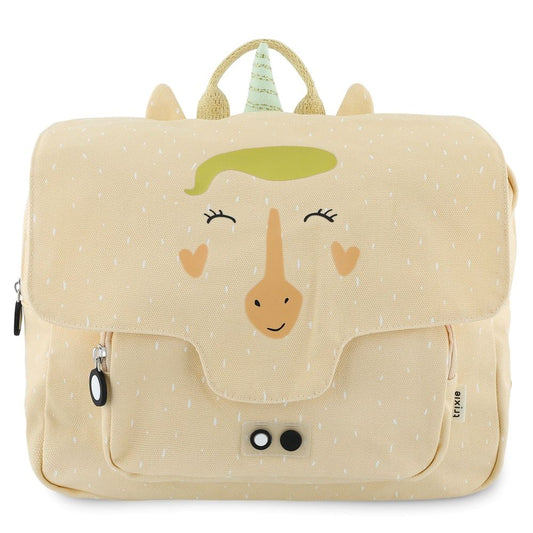 Trixie Baby -tuotemerkin koulureppu / tarhareppu, jossa on Mrs Unicorn kuviointi. Kankaassa on vettä hylkivä pinnoite.